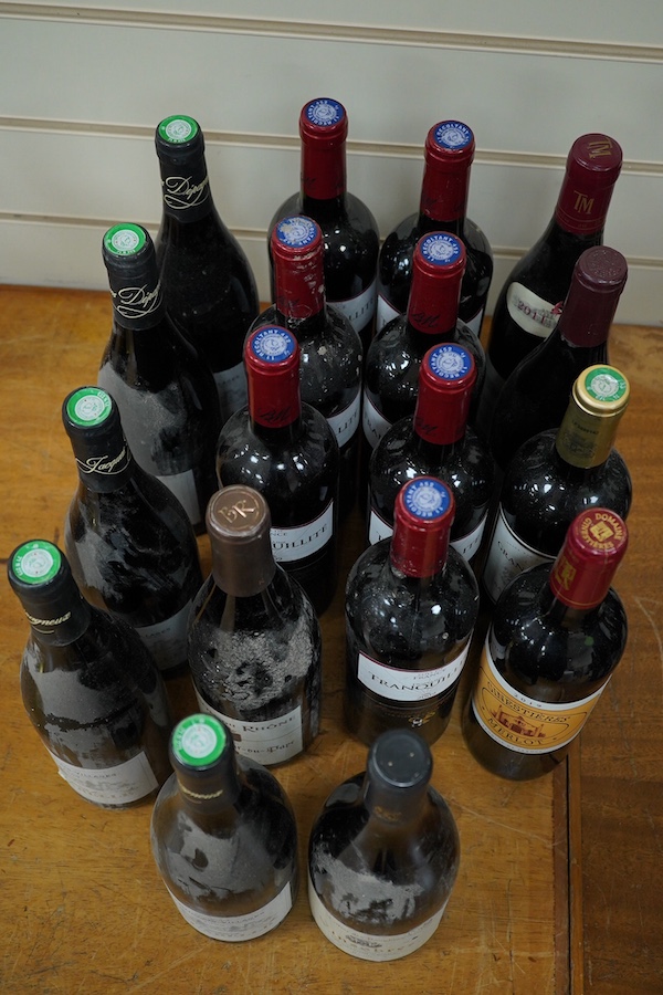 Eighteen bottles of French red wine to include Blason du Rhone Chateauneuf du Pape 2011, Chateau de Lacarelle 2009 and Gevrey Chambertin 2011. Condition - fair, storage history unknown